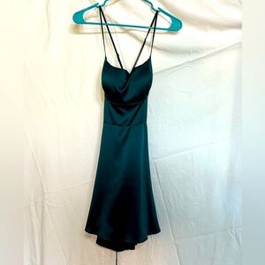 Green Alter’D State cocktail dress, corset-tie back.